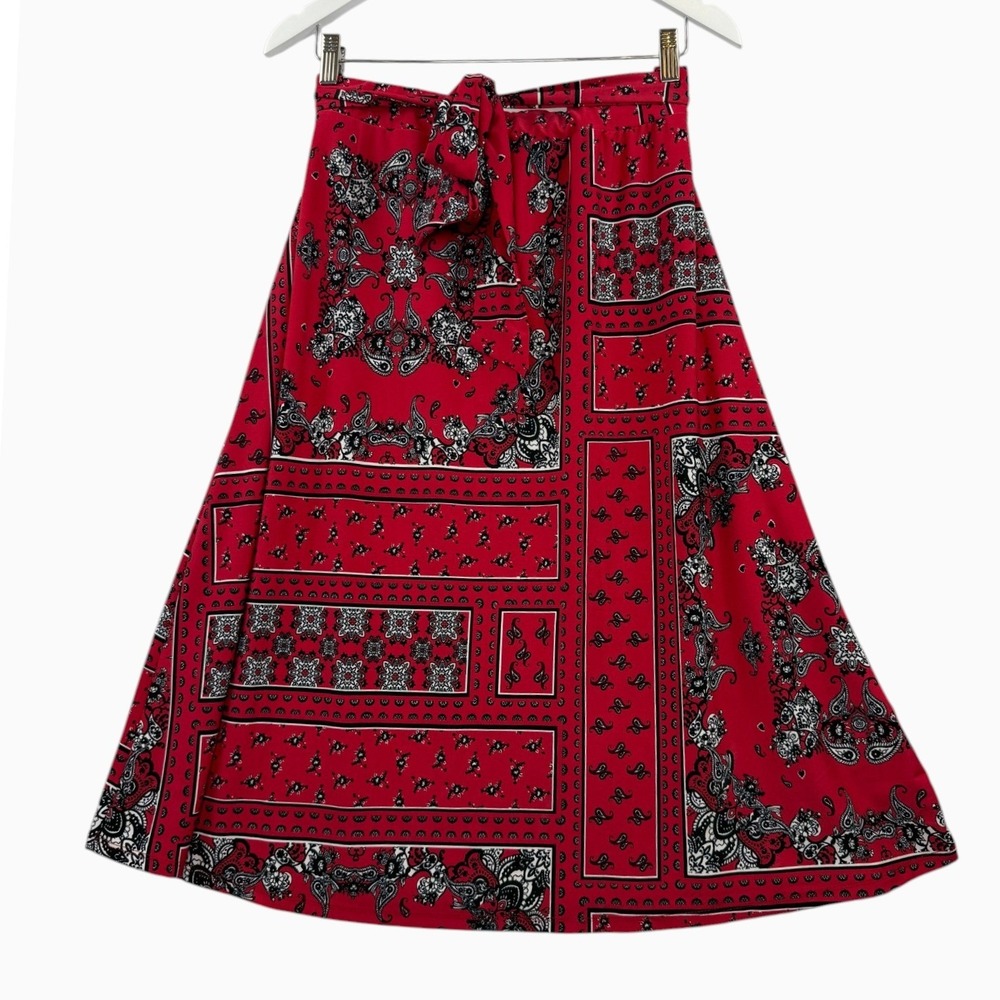 Melissa Paige Women's Large Red Paisley Bandana Print Wrap Midi Skirt NWT
